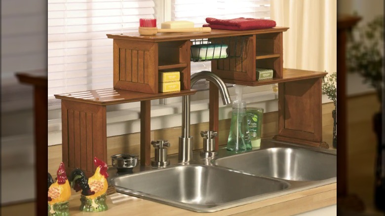 Cubby shelving above sink