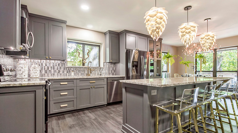 acorn-shaped lights in kitchen