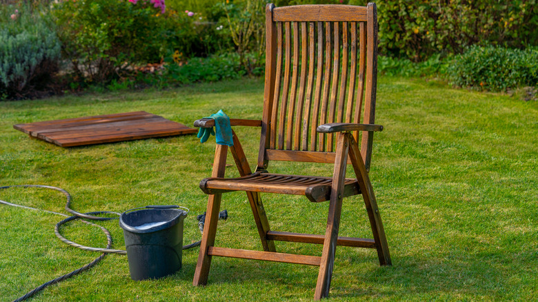 outdoor furniture being cleaned