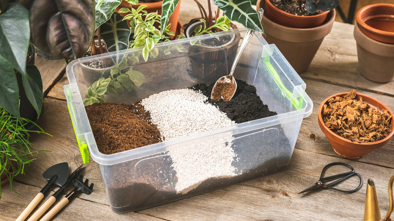 Plastic bin for mixing soil