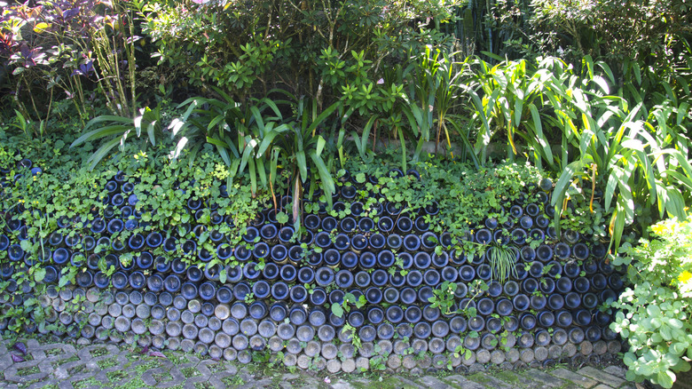 Wine bottle garden wall