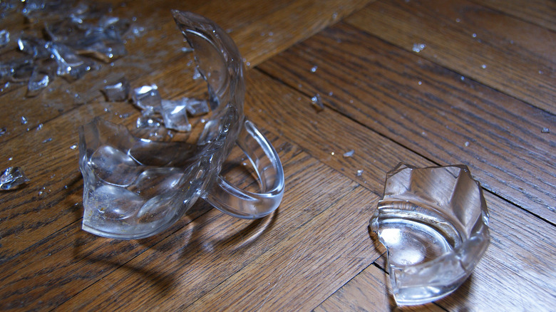 Broken glass on floor