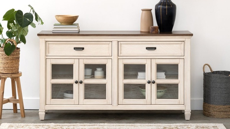 Console table with glass doors