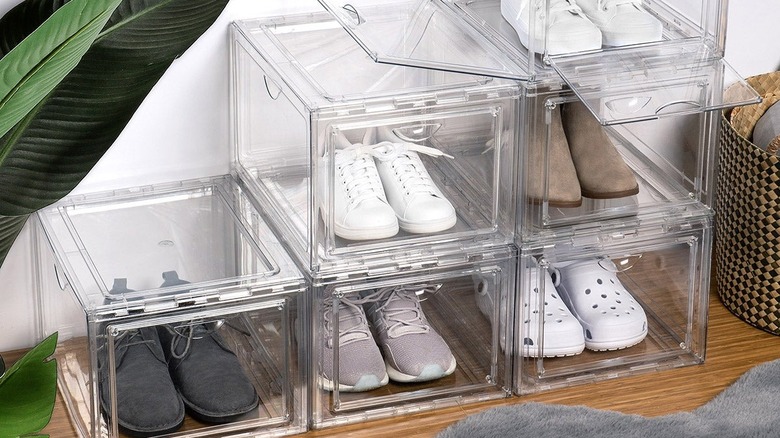 Clear plastic cubbies for shoes