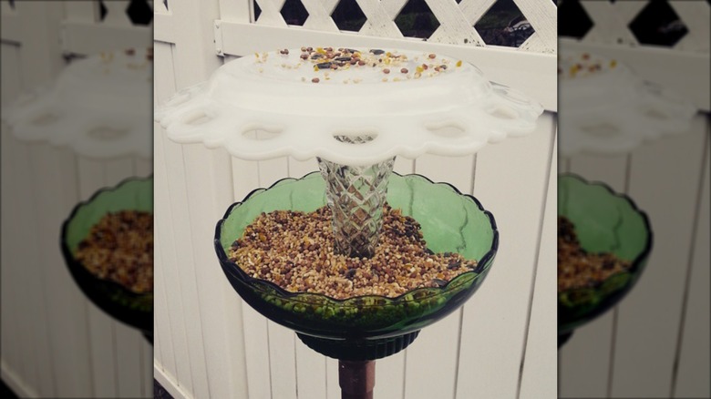 Vintage dishware bird feeder