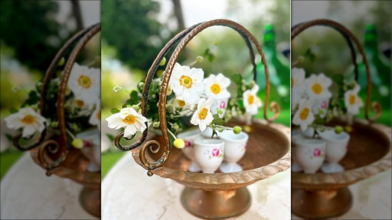 Candy dish with flowers and egg cups