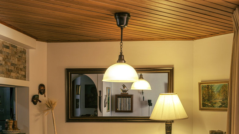 wooden panels on ceiling