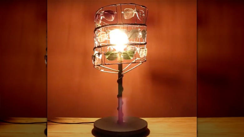 lampshade built from eyeglasses