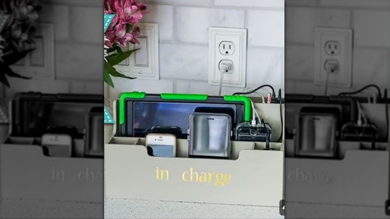 DIY charging station made from desk organizer pencil holder