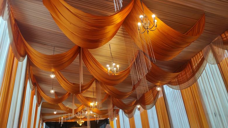 Elaborate fabric covered ceiling