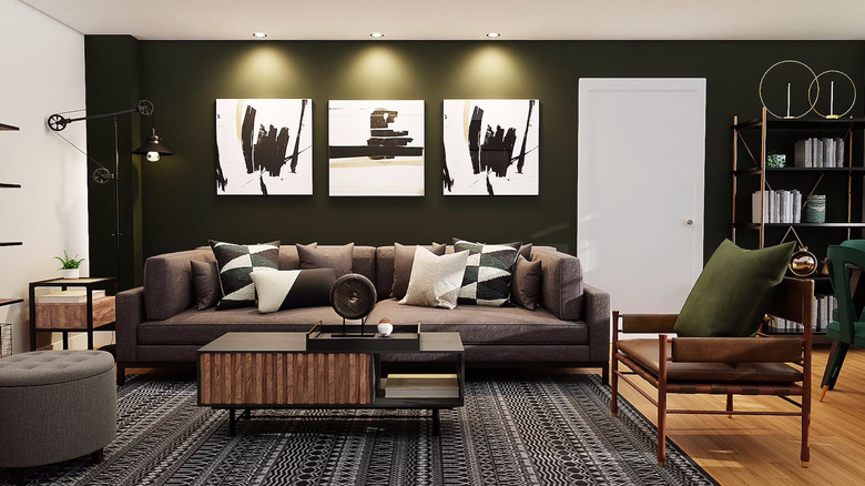 Dark green accent wall living room 