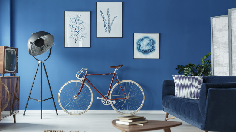 navy blue retro living room 