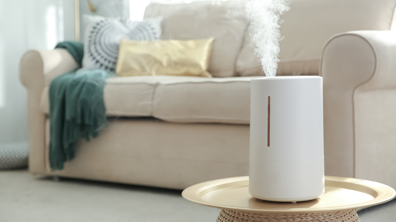 Humidifier on living room side table