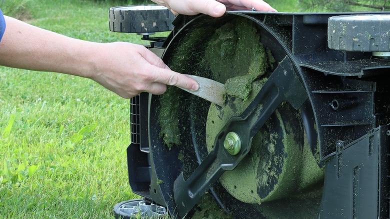 Cleaning lawn mower blades