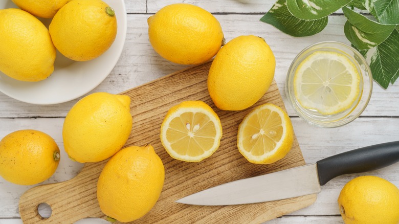 Lemons on cutting board