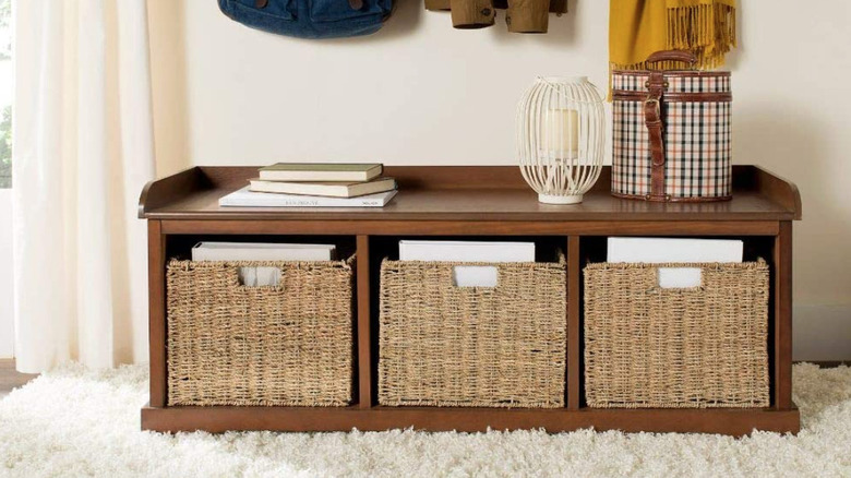 storage bench with baskets