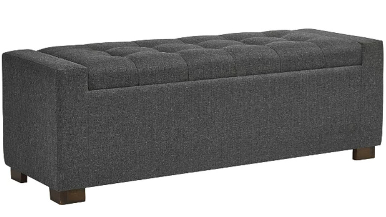 tufted gray storage bench