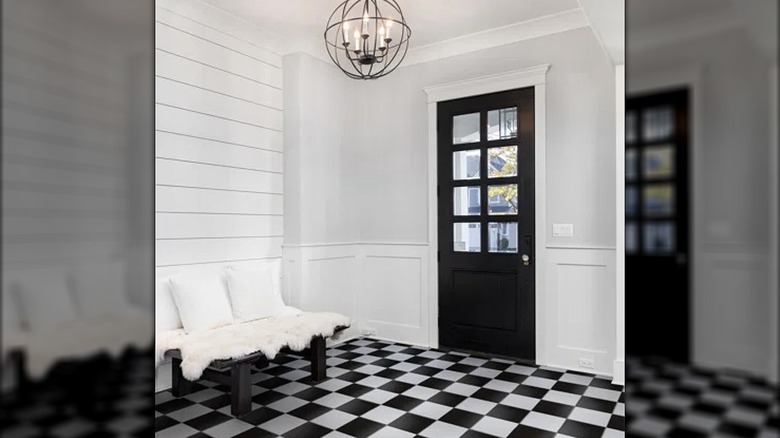 Checkerboard tile flooring in an entryway