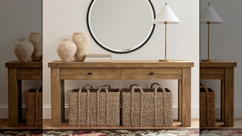 Pottery Barn Oakleigh console table in an entryway