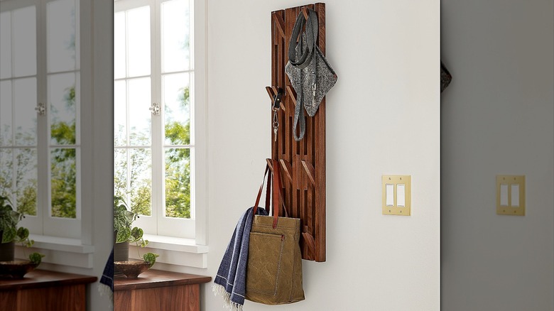 Rejuvenation Tall Eaton Walnut Hook Rack in an entryway