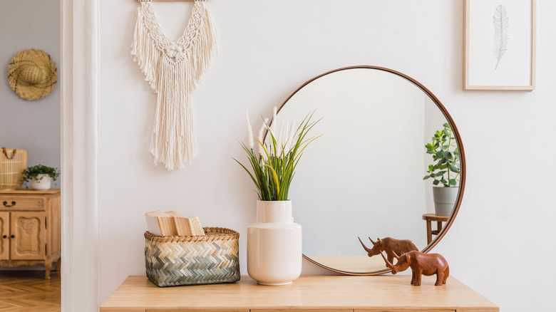 Boho gold round mirror