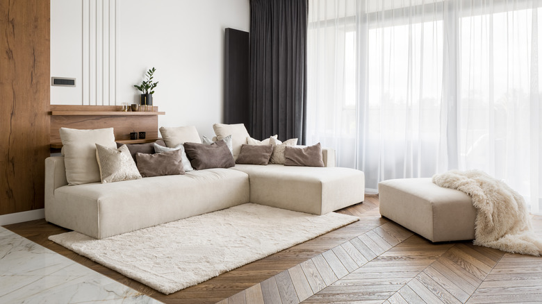 Ivory sectional in living room