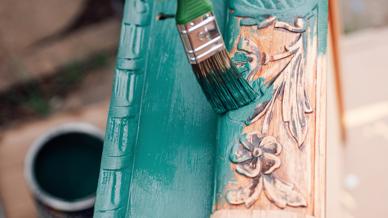 Painting dresser drawer teal