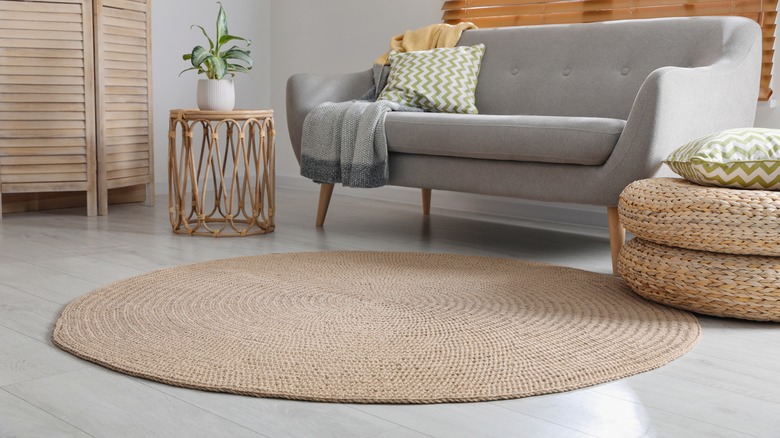 jute area rug and sofa