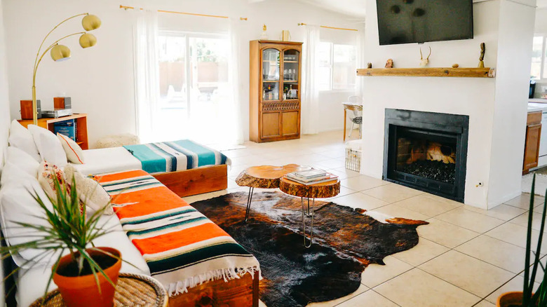 Southwest living room patterned blankets