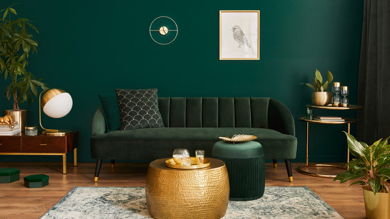 emerald green room with gold accents 