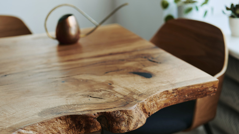 live edge wooden table with chair