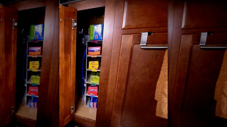 box organizer in narrow cabinet
