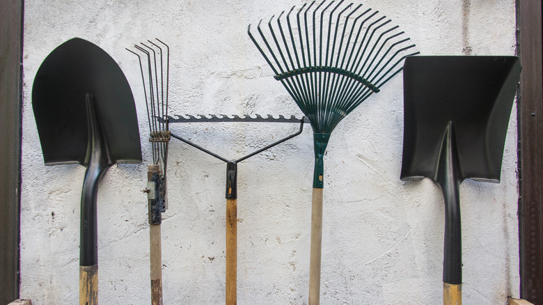 Garden tools on wall