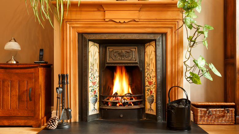 Art nouveau wooden fireplace