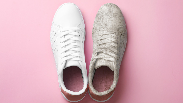 white shoe and dirty shoe 