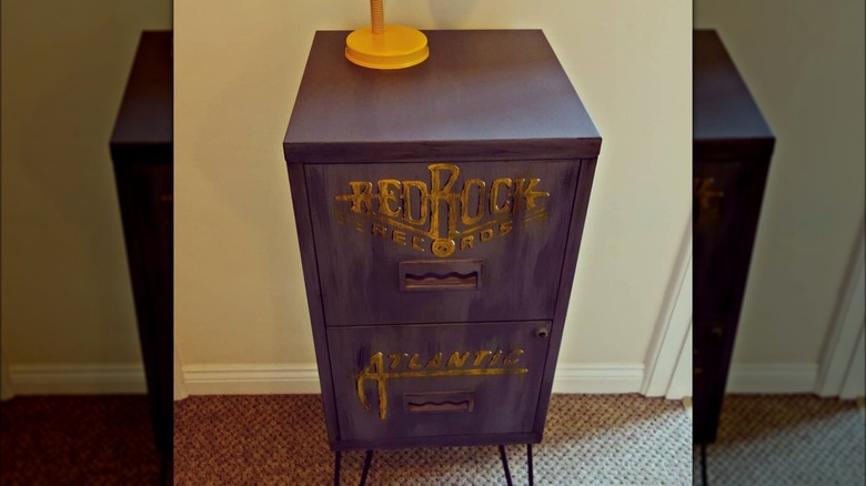 purple and yellow filing cabinet