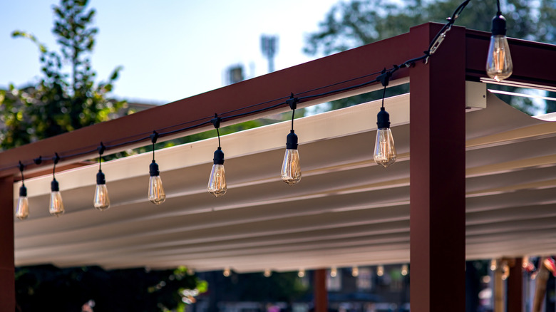 Edison string lights on gazebo