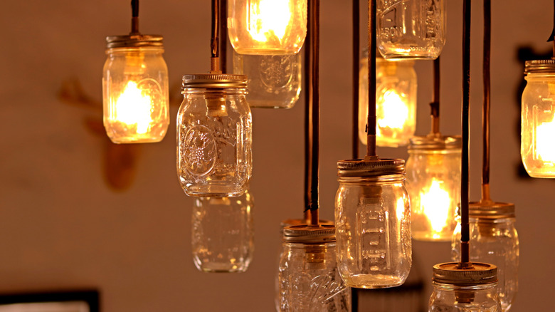 mason jars with bulbs inside