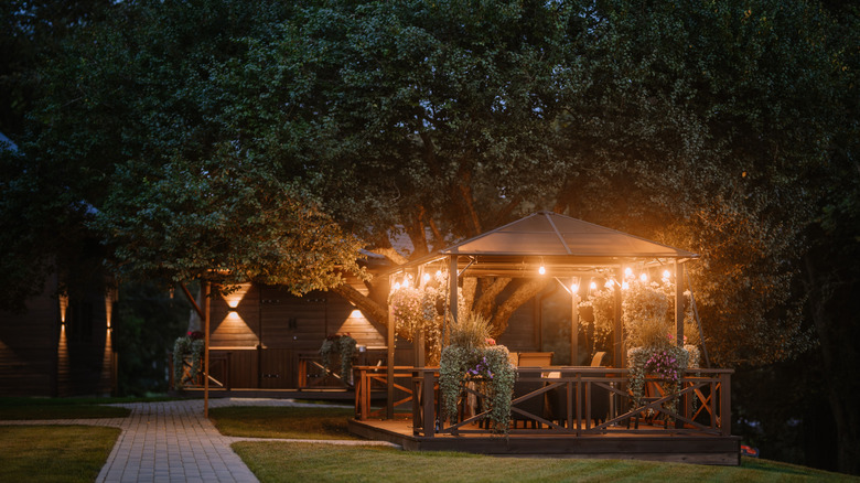 gazebo at night with lights