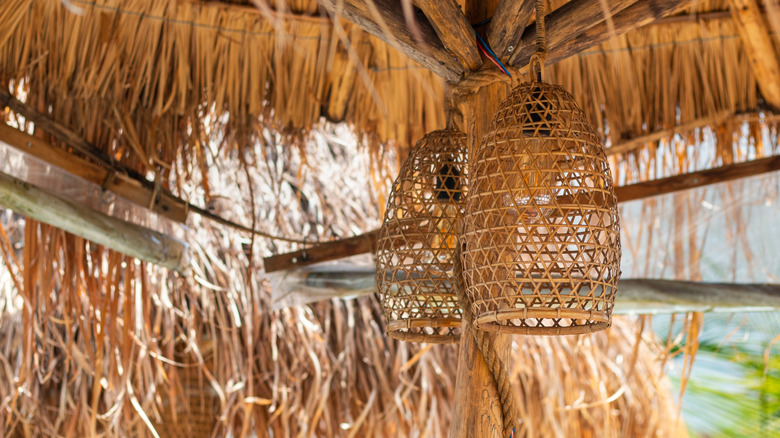 rattan pendant lights on ceiling