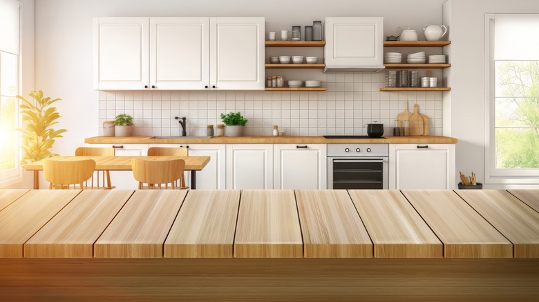 Wood tile countertops in a kitchen