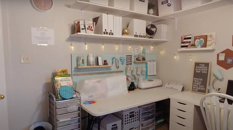 organized home classroom with lights