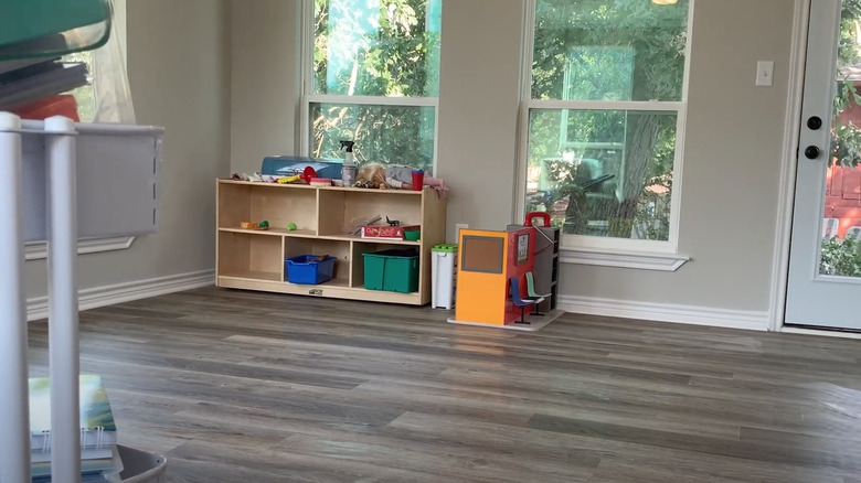 empty room with shelving unit