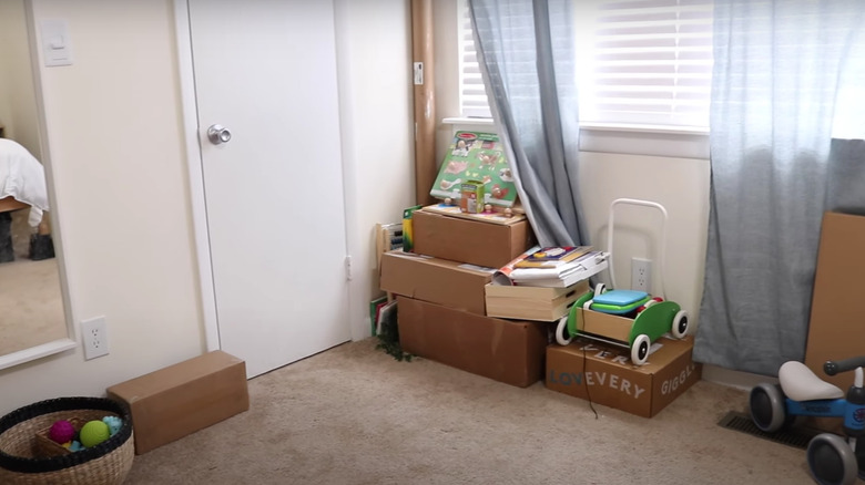 cardboard boxes in corner
