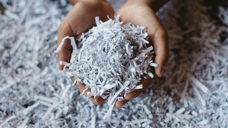 hands full of shredded paper