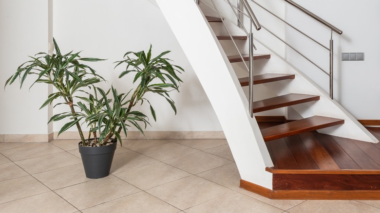 beige ceramic flooring in basement