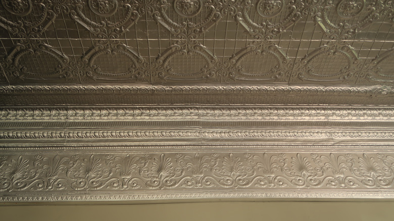 Silver tin ceiling with molding