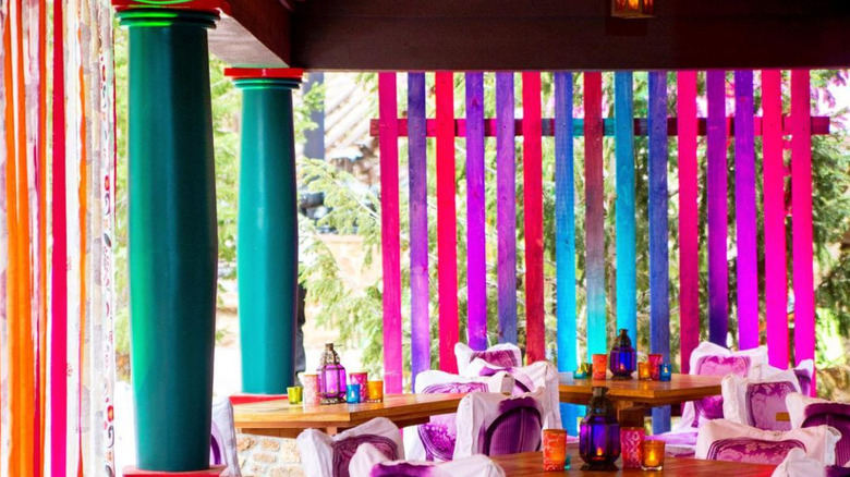 Party ribbons hung up on patio