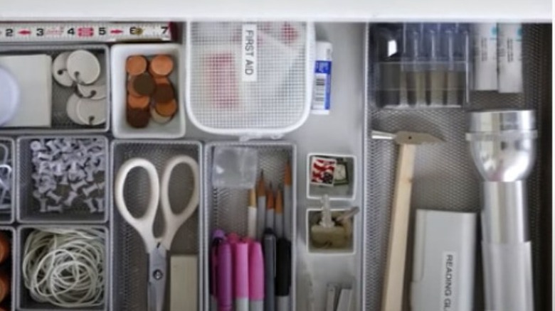 Mesh organizers in junk drawer