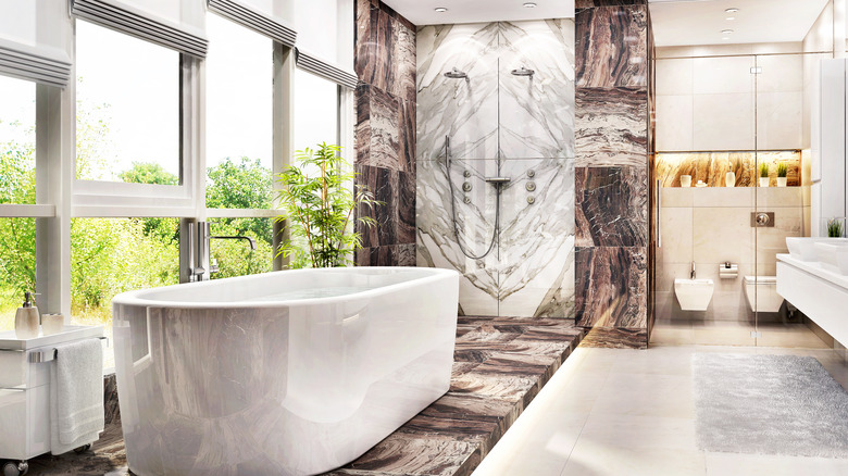 Opulent bathroom with freestanding bathtub